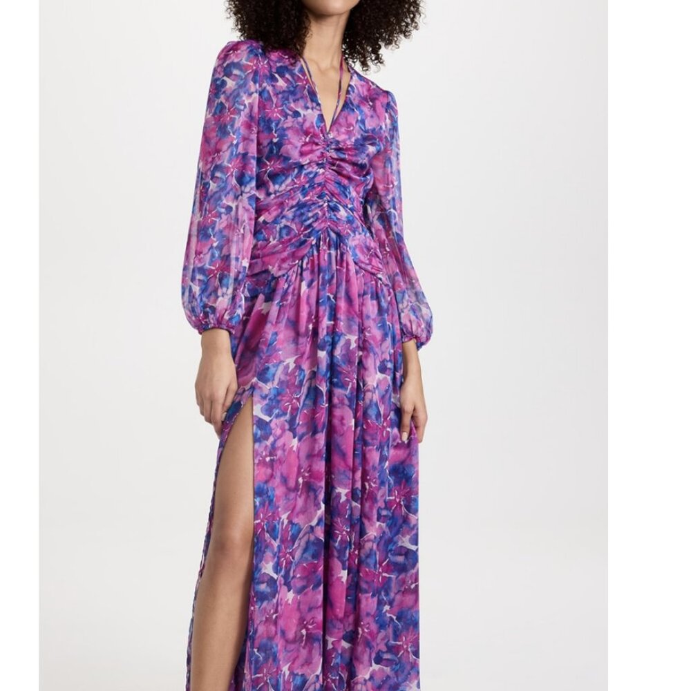 MISA Los Angeles Imelda Dress XS – Watercolor Blues Floral Chiffon